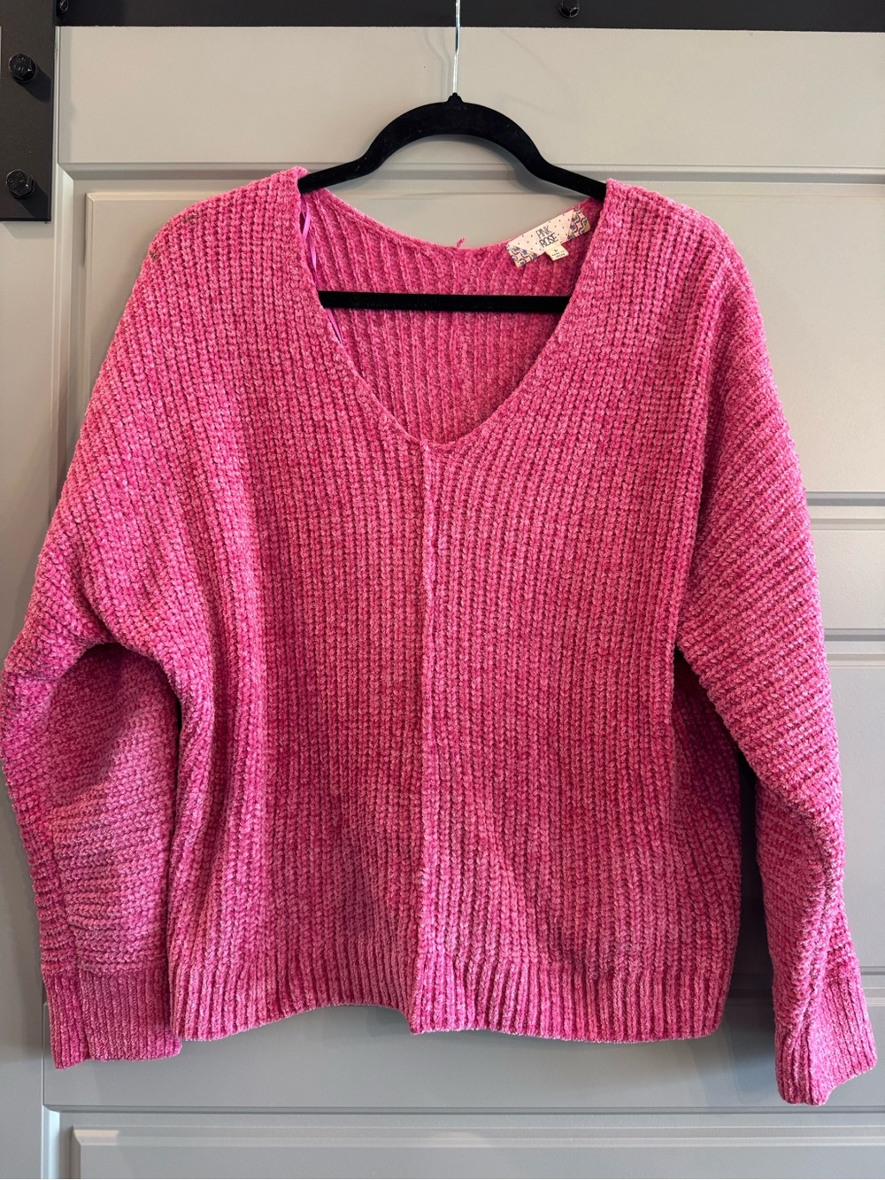 Pink Rose Women's Hot Pink V-Neck Chunky Knit Sweater